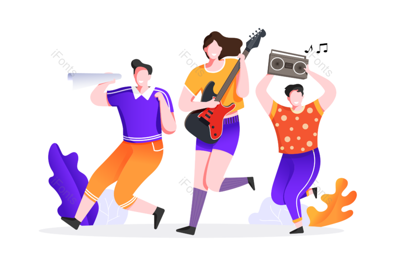 插画图片,音乐元素,音乐节PNG,五四青年节免抠素材